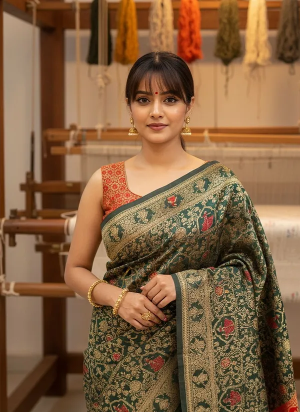 Green_Banarasi_Silk_Blend_Jacquard_Woven_Saree_For_Women_|_With_Blouse_Piece