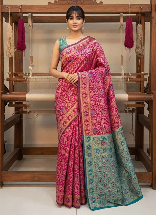 Magenta_Banarasi_Silk_Blend_Woven_Jacquard_Saree_For_Women_|_With_Blouse_Piece