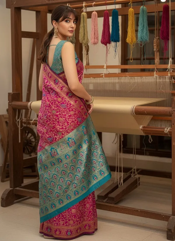 Magenta_Banarasi_Silk_Blend_Woven_Jacquard_Saree_For_Women_|_With_Blouse_Piece