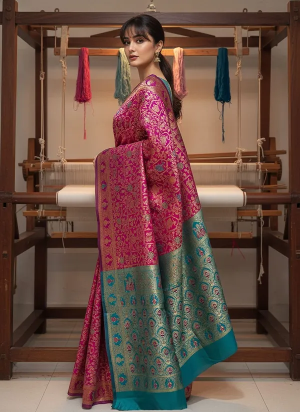 Magenta_Banarasi_Silk_Blend_Woven_Jacquard_Saree_For_Women_|_With_Blouse_Piece