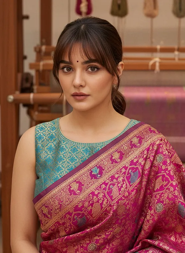 Magenta_Banarasi_Silk_Blend_Woven_Jacquard_Saree_For_Women_|_With_Blouse_Piece
