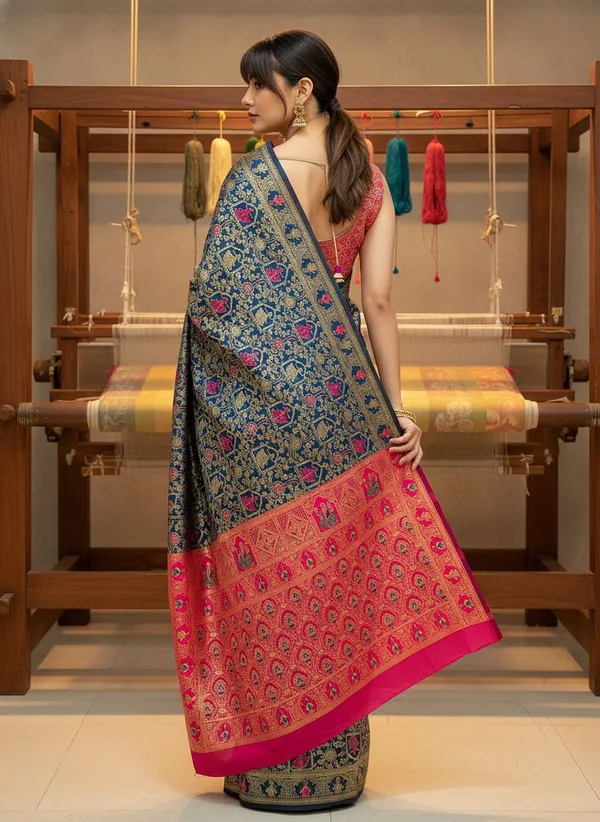 Blue_Banarasi_Silk_Blend_Jacquard_Woven_Saree_For_Women_|_With_Blouse_Piece