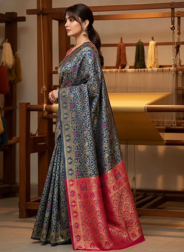 Blue_Banarasi_Silk_Blend_Jacquard_Woven_Saree_For_Women_|_With_Blouse_Piece
