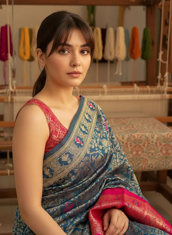 Blue_Banarasi_Silk_Blend_Jacquard_Woven_Saree_For_Women_|_With_Blouse_Piece