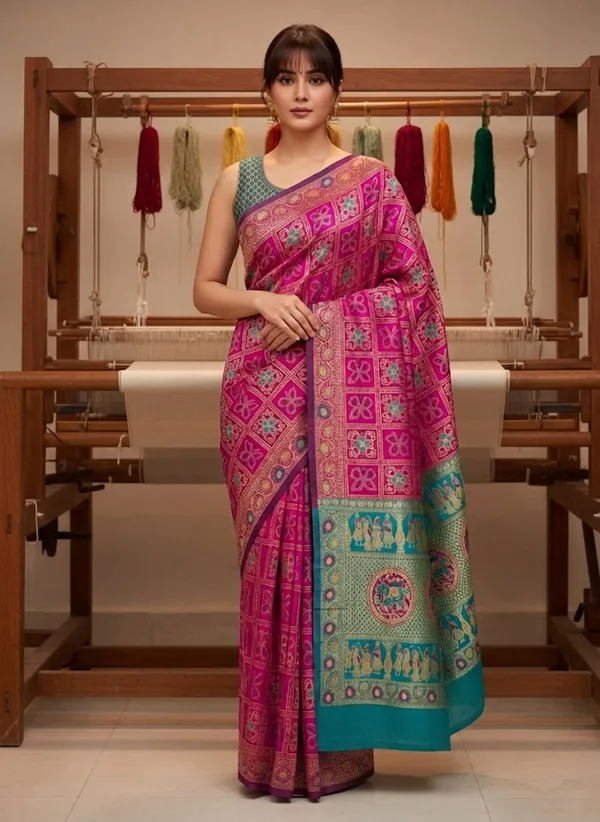 Magenta_Banarasi_Silk_Blend_Jacquard_Woven_Saree_For_Women_|_With_Blouse_Piece