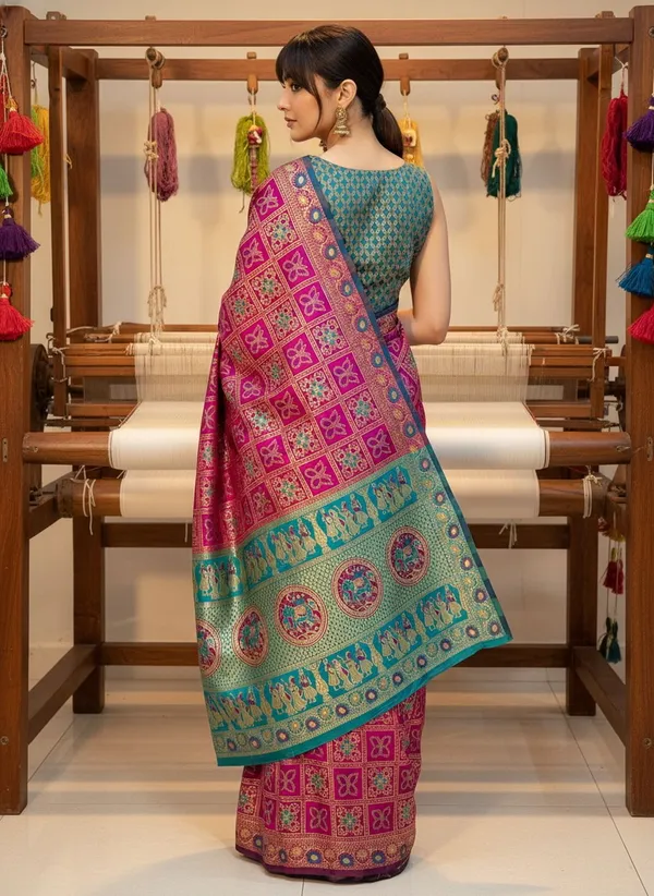 Magenta_Banarasi_Silk_Blend_Jacquard_Woven_Saree_For_Women_|_With_Blouse_Piece