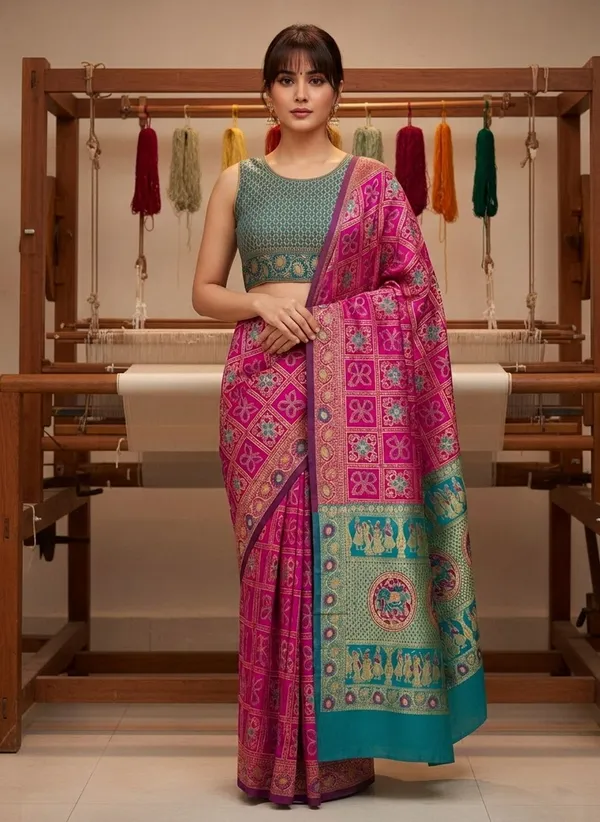 Magenta_Banarasi_Silk_Blend_Jacquard_Woven_Saree_For_Women_|_With_Blouse_Piece