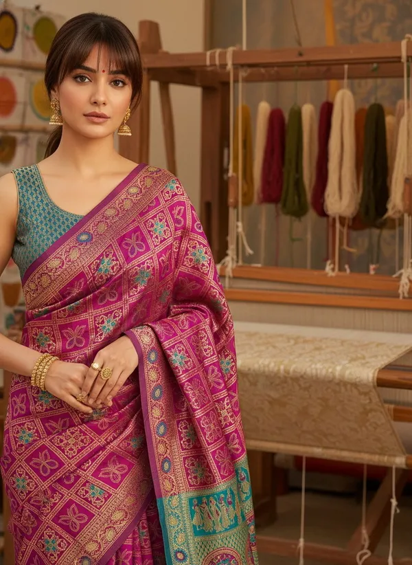 Magenta_Banarasi_Silk_Blend_Jacquard_Woven_Saree_For_Women_|_With_Blouse_Piece