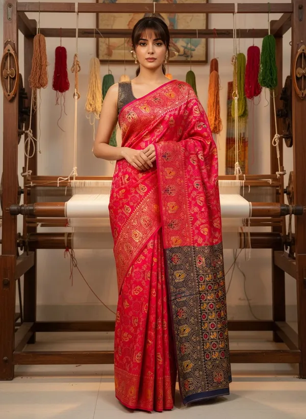 Pink_Banarasi_Silk_Blend_Jacquard_Woven_Saree_For_Women_|_With_Blouse_Piece