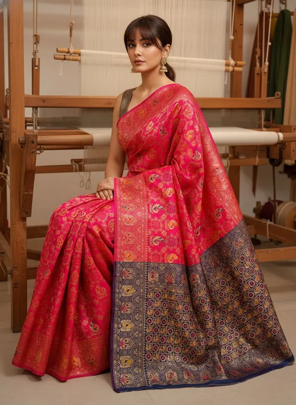 Pink_Banarasi_Silk_Blend_Jacquard_Woven_Saree_For_Women_|_With_Blouse_Piece