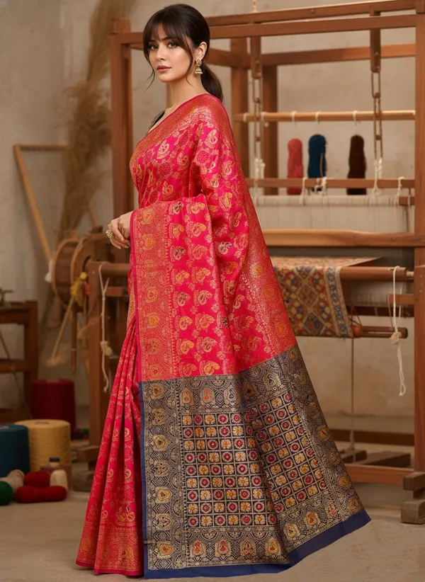 Pink_Banarasi_Silk_Blend_Jacquard_Woven_Saree_For_Women_|_With_Blouse_Piece