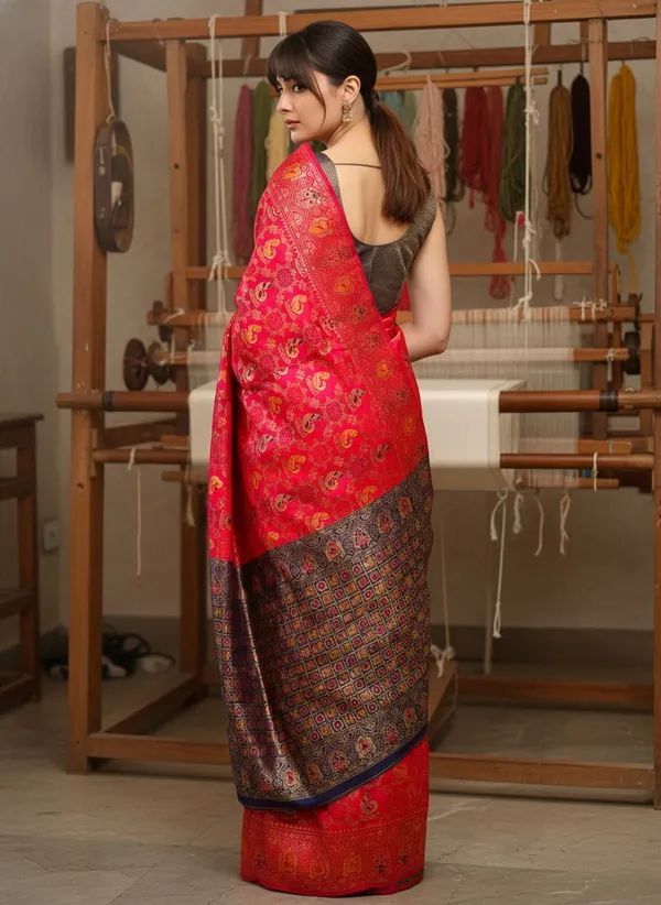 Pink_Banarasi_Silk_Blend_Jacquard_Woven_Saree_For_Women_|_With_Blouse_Piece