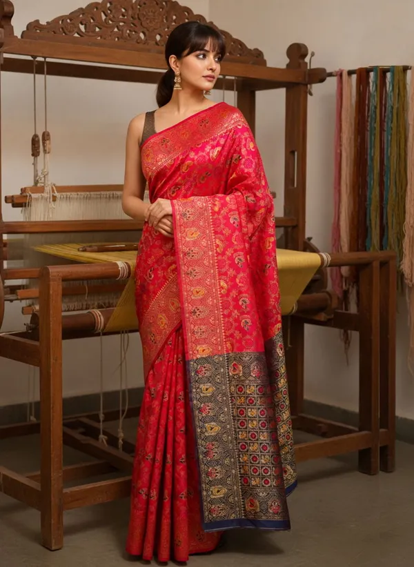 Pink_Banarasi_Silk_Blend_Jacquard_Woven_Saree_For_Women_|_With_Blouse_Piece