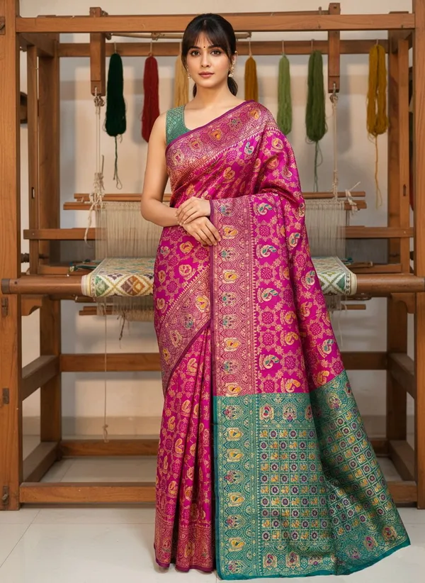 Sariya_Magenta_Banarasi_Silk_Blend_Jacquard_Peacock_Motif_Saree_For_Women_|_With_Blouse_Piece