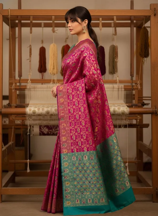 Sariya_Magenta_Banarasi_Silk_Blend_Jacquard_Peacock_Motif_Saree_For_Women_|_With_Blouse_Piece