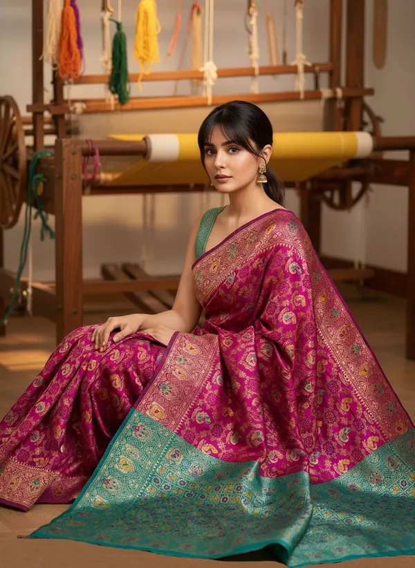 Sariya_Magenta_Banarasi_Silk_Blend_Jacquard_Peacock_Motif_Saree_For_Women_|_With_Blouse_Piece