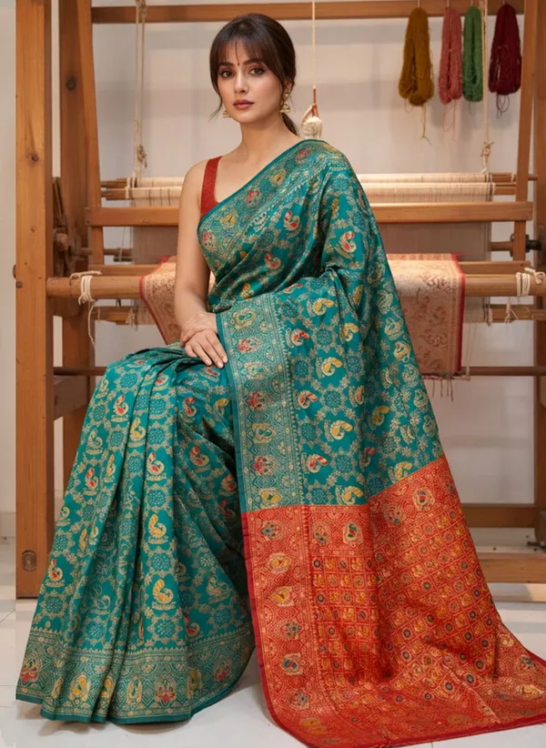 Blue_Banarasi_Silk_Blend_Jacquard_Woven_Saree_For_Women_|_With_Blouse_Piece