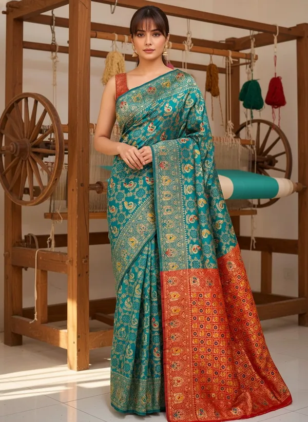 Blue_Banarasi_Silk_Blend_Jacquard_Woven_Saree_For_Women_|_With_Blouse_Piece