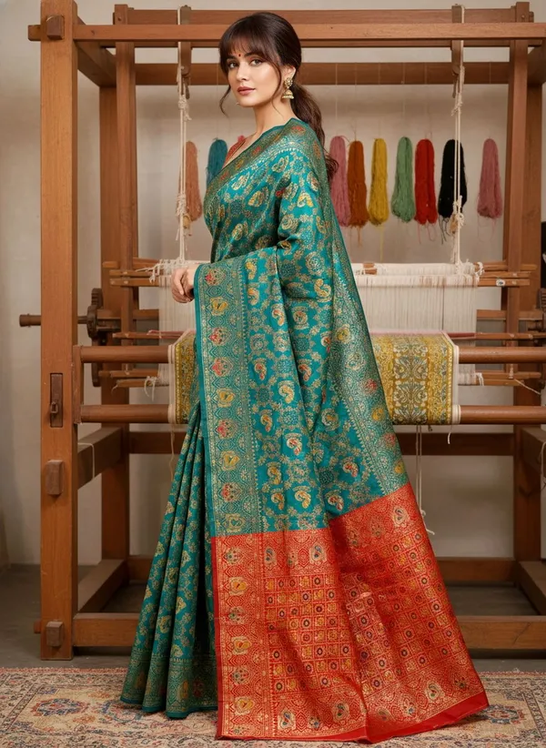 Blue_Banarasi_Silk_Blend_Jacquard_Woven_Saree_For_Women_|_With_Blouse_Piece