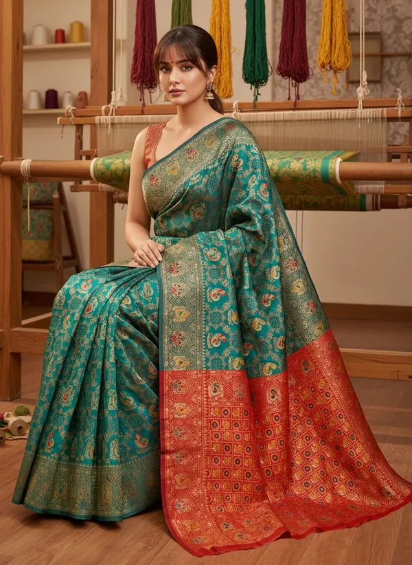 Blue_Banarasi_Silk_Blend_Jacquard_Woven_Saree_For_Women_|_With_Blouse_Piece