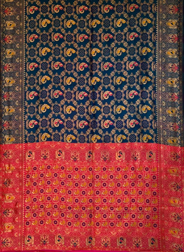 Peacock_Blue_Banarasi_Silk_Blend_Woven_Jacquard_Saree_For_Women_|_With_Blouse_Piece