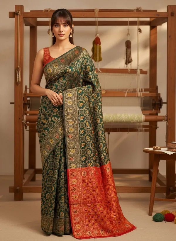 Green_Banarasi_Silk_Blend_Jacquard_Woven_Saree_For_Women_|_With_Blouse_Piece
