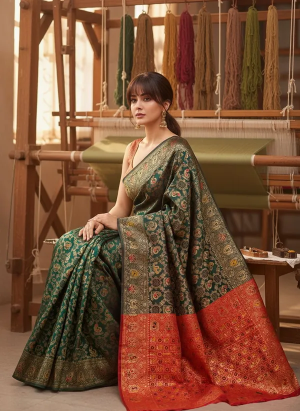 Green_Banarasi_Silk_Blend_Jacquard_Woven_Saree_For_Women_|_With_Blouse_Piece