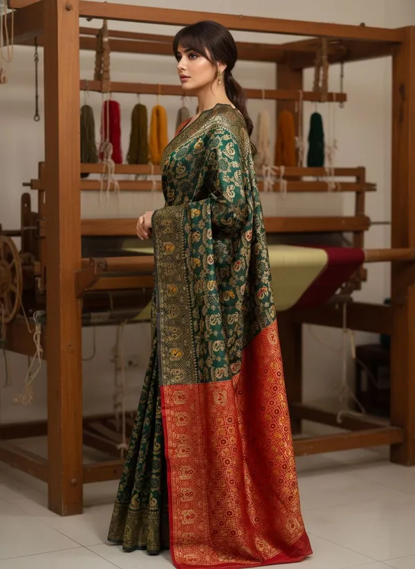 Green_Banarasi_Silk_Blend_Jacquard_Woven_Saree_For_Women_|_With_Blouse_Piece
