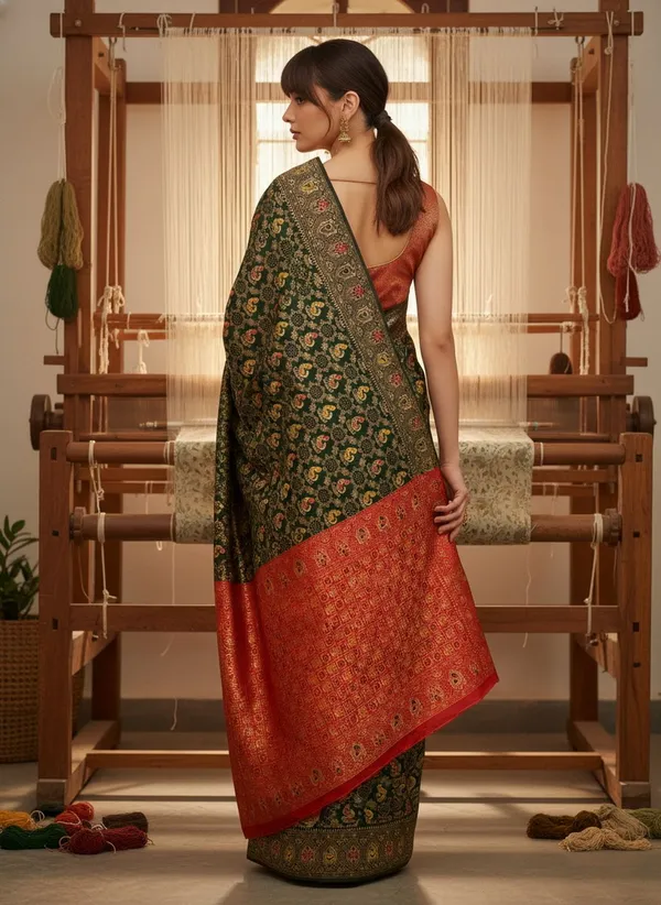 Green_Banarasi_Silk_Blend_Jacquard_Woven_Saree_For_Women_|_With_Blouse_Piece