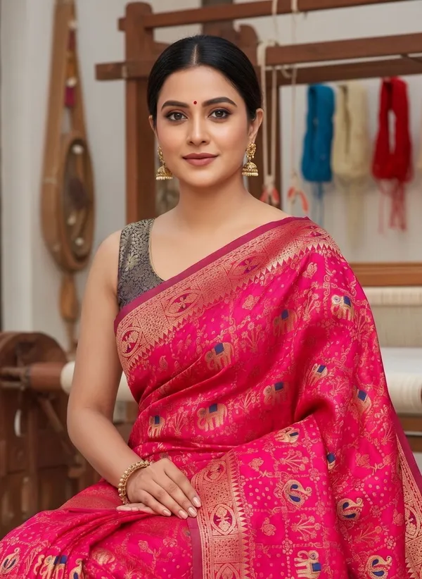 Magenta_Pink_Banarasi_Silk_Blend_Jacquard_Woven_Saree_For_Women_|_With_Blouse_Piece
