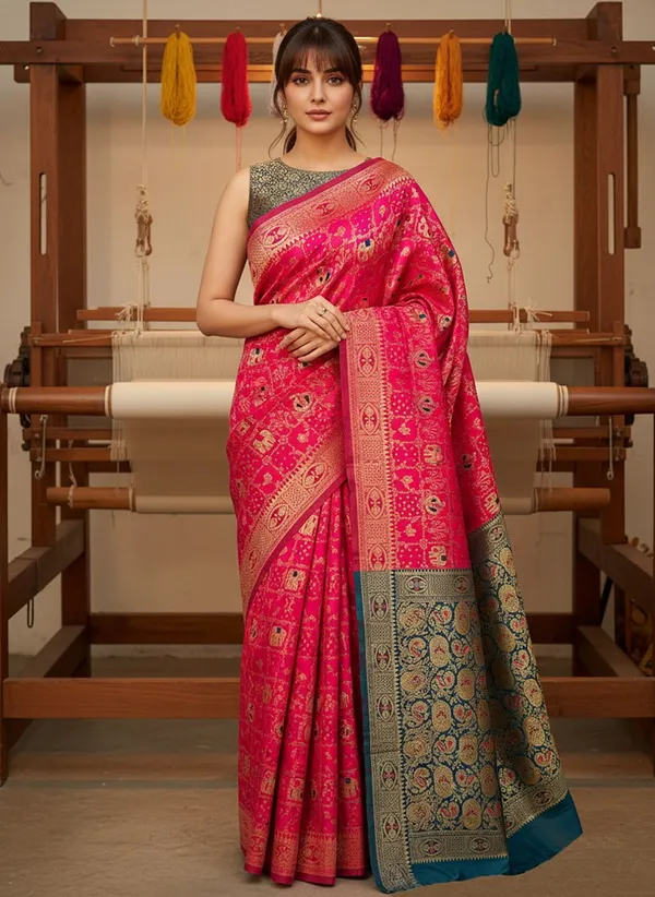 Magenta_Pink_Banarasi_Silk_Blend_Jacquard_Woven_Saree_For_Women_|_With_Blouse_Piece