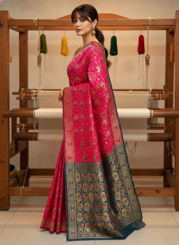 Magenta_Pink_Banarasi_Silk_Blend_Jacquard_Woven_Saree_For_Women_|_With_Blouse_Piece