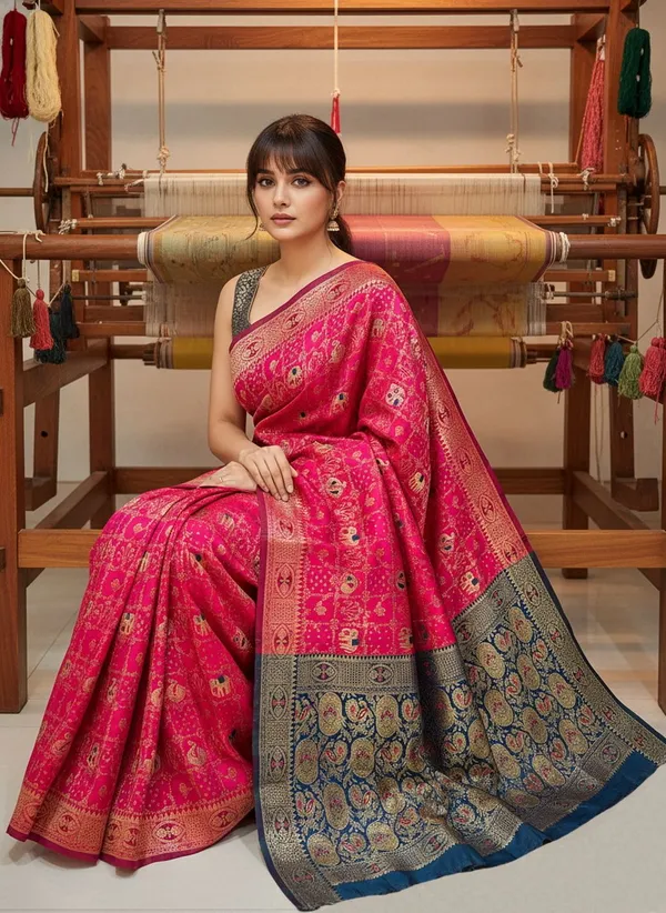 Magenta_Pink_Banarasi_Silk_Blend_Jacquard_Woven_Saree_For_Women_|_With_Blouse_Piece