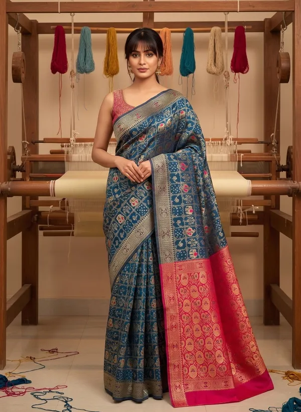 Blue_Banarasi_Silk_Blend_Jacquard_Woven_Saree_For_Women_|_With_Blouse_Piece