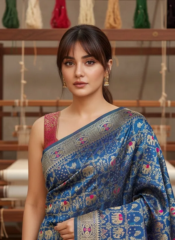 Blue_Banarasi_Silk_Blend_Jacquard_Woven_Saree_For_Women_|_With_Blouse_Piece