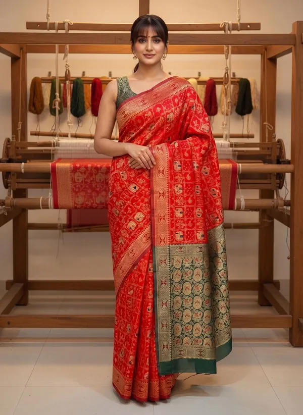 Red_Banarasi_Silk_Blend_Woven_Jacquard_Saree_For_Women_|_With_Blouse_Piece