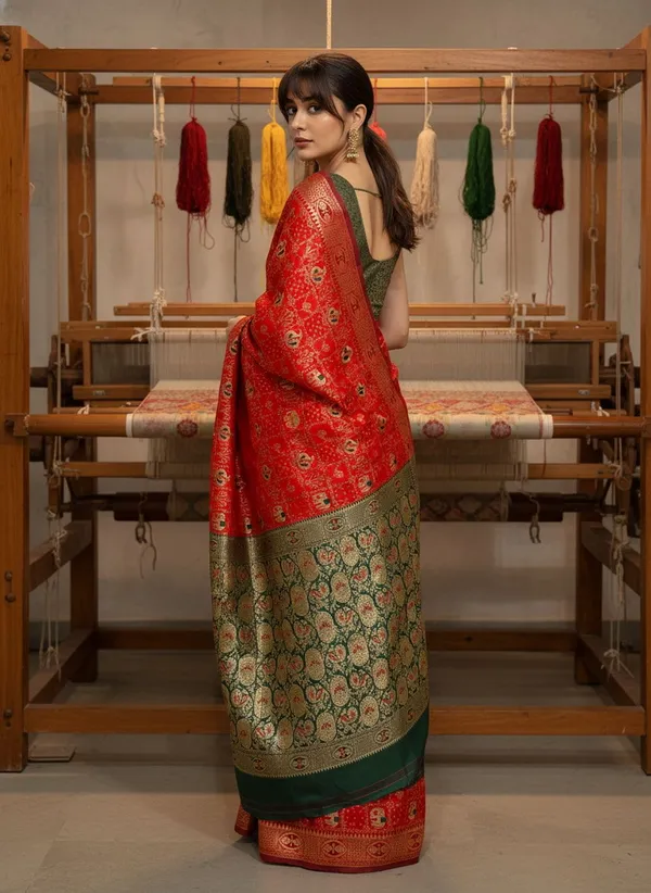 Red_Banarasi_Silk_Blend_Woven_Jacquard_Saree_For_Women_|_With_Blouse_Piece