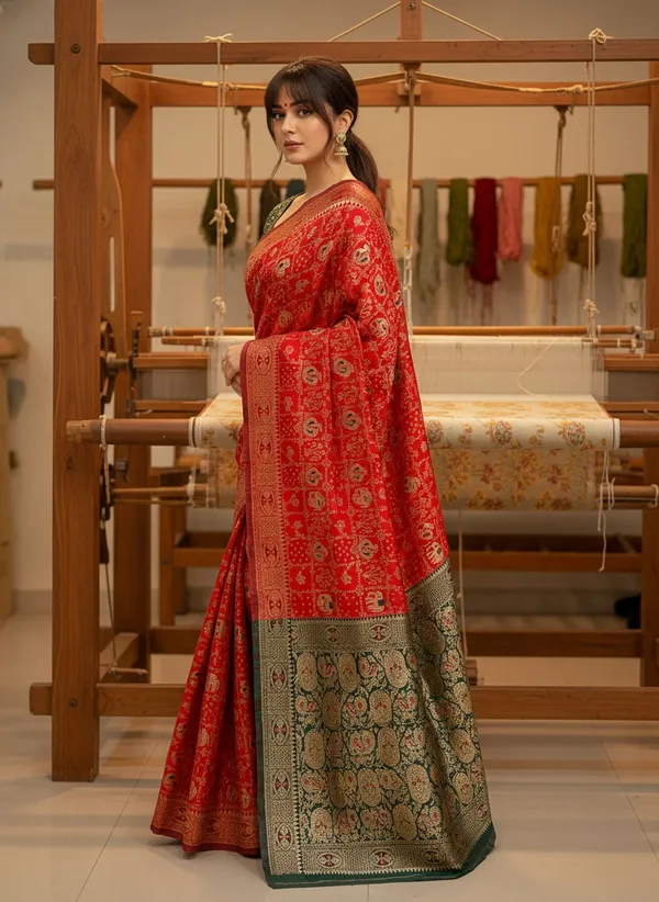 Red_Banarasi_Silk_Blend_Woven_Jacquard_Saree_For_Women_|_With_Blouse_Piece