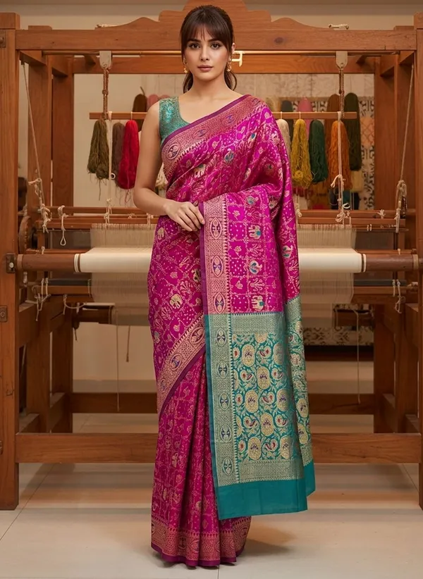 Magenta_Banarasi_Silk_Blend_Jacquard_Woven_Saree_For_Women_|_With_Blouse_Piece