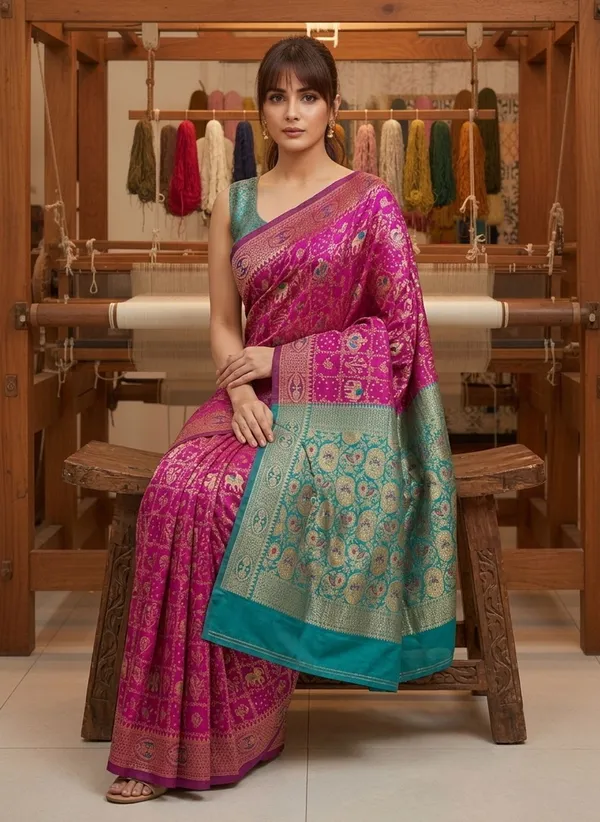Magenta_Banarasi_Silk_Blend_Jacquard_Woven_Saree_For_Women_|_With_Blouse_Piece