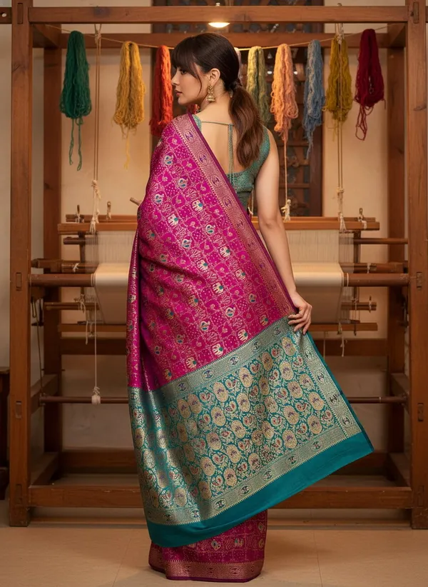 Magenta_Banarasi_Silk_Blend_Jacquard_Woven_Saree_For_Women_|_With_Blouse_Piece