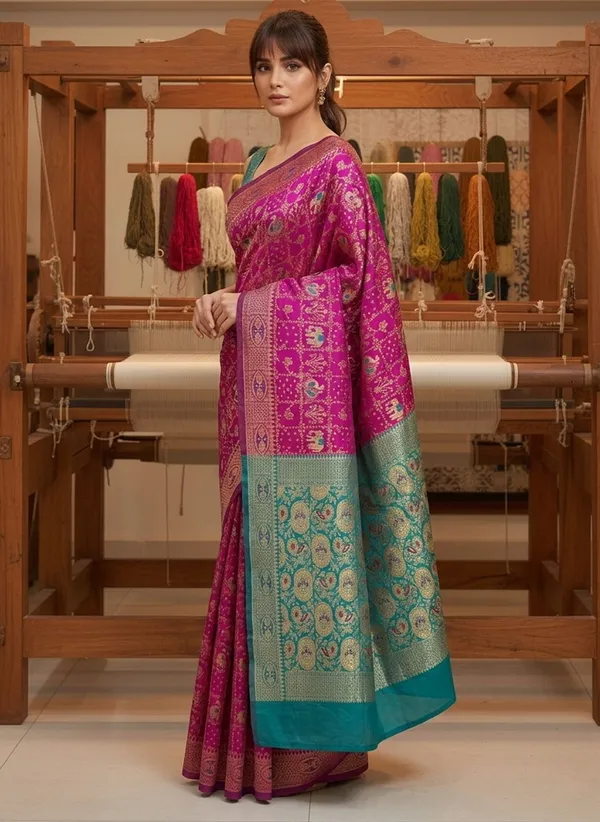Magenta_Banarasi_Silk_Blend_Jacquard_Woven_Saree_For_Women_|_With_Blouse_Piece