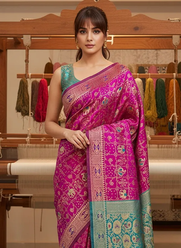 Magenta_Banarasi_Silk_Blend_Jacquard_Woven_Saree_For_Women_|_With_Blouse_Piece