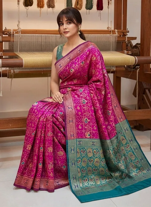 Magenta_Banarasi_Silk_Blend_Jacquard_Woven_Saree_For_Women_|_With_Blouse_Piece