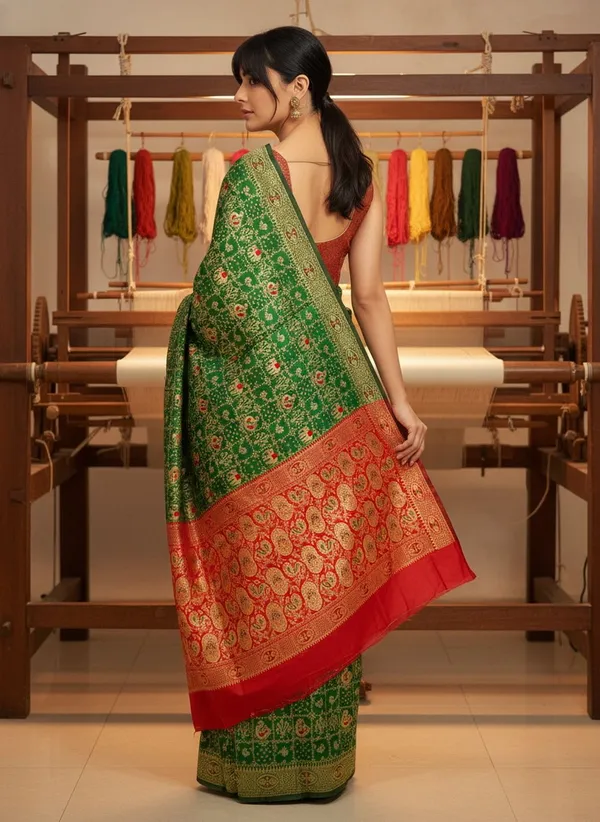 Green_Banarasi_Silk_Blend_Woven_Jacquard_Saree_For_Women_|_With_Blouse_Piece