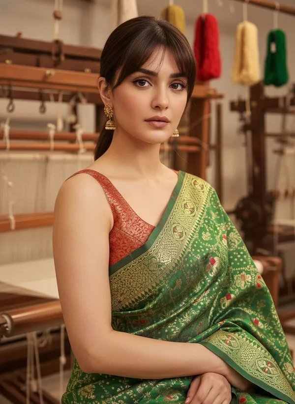 Green_Banarasi_Silk_Blend_Woven_Jacquard_Saree_For_Women_|_With_Blouse_Piece