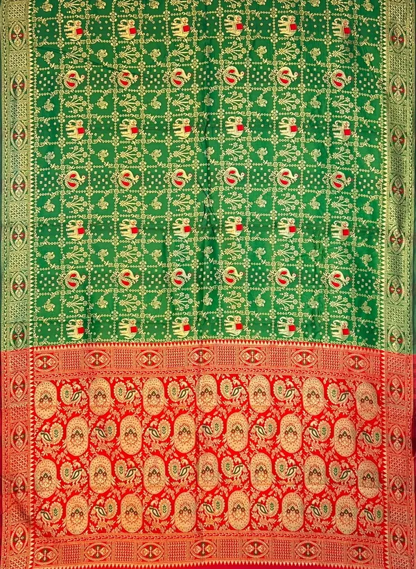 Green_Banarasi_Silk_Blend_Woven_Jacquard_Saree_For_Women_|_With_Blouse_Piece