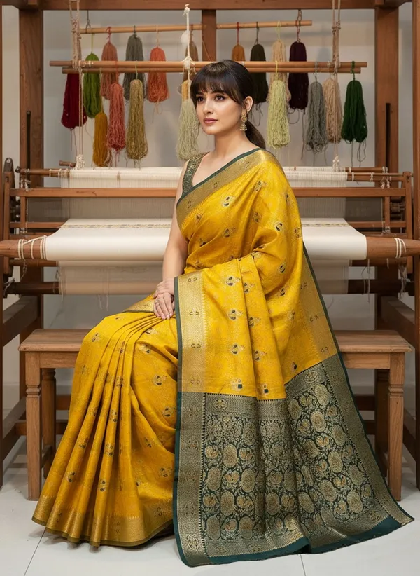 Mustard_Yellow_Banarasi_Silk_Blend_Jacquard_Woven_Saree_For_Women_|_With_Blouse_Piece