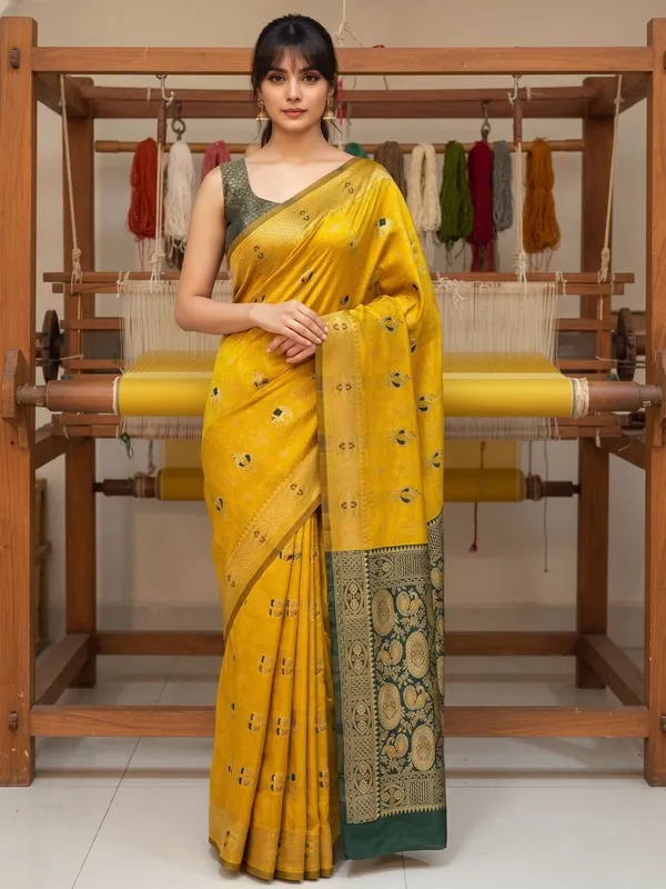 Mustard_Yellow_Banarasi_Silk_Blend_Jacquard_Woven_Saree_For_Women_|_With_Blouse_Piece