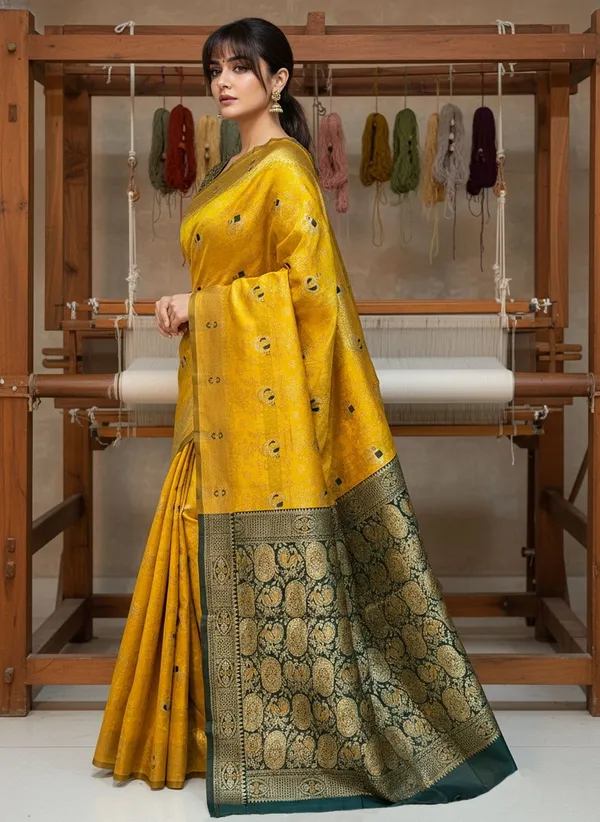 Mustard_Yellow_Banarasi_Silk_Blend_Jacquard_Woven_Saree_For_Women_|_With_Blouse_Piece